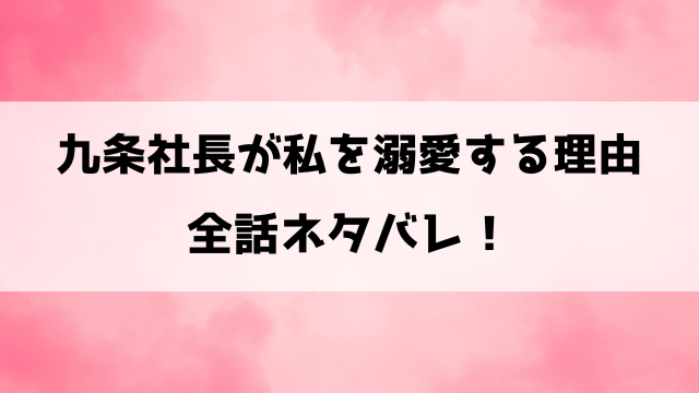 九条社長が私を溺愛する理由（ワケ）ネタバレ！最終回・結末についてもご紹介！